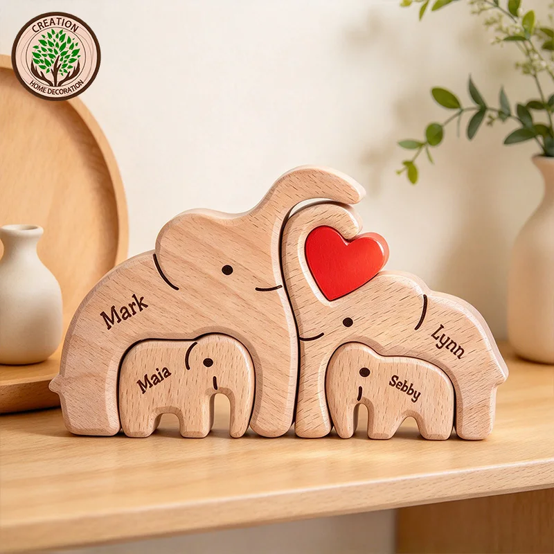 Wooden Puzzles Elephant Family Free Custom Animal Puzzles for Mom Family Friends Warm Holiday Gifts Christmas Family Ornaments