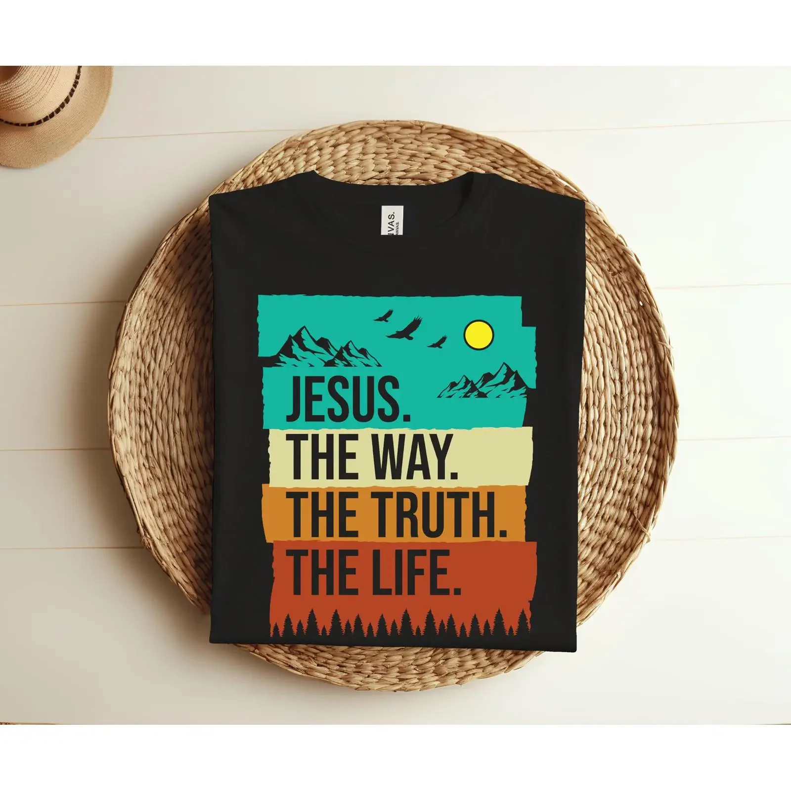 Jesus The Way Truth Life Vintage Mountain Christian Bible Verse T Shirt Faith Inspirational for Kids Birthday Christmas
