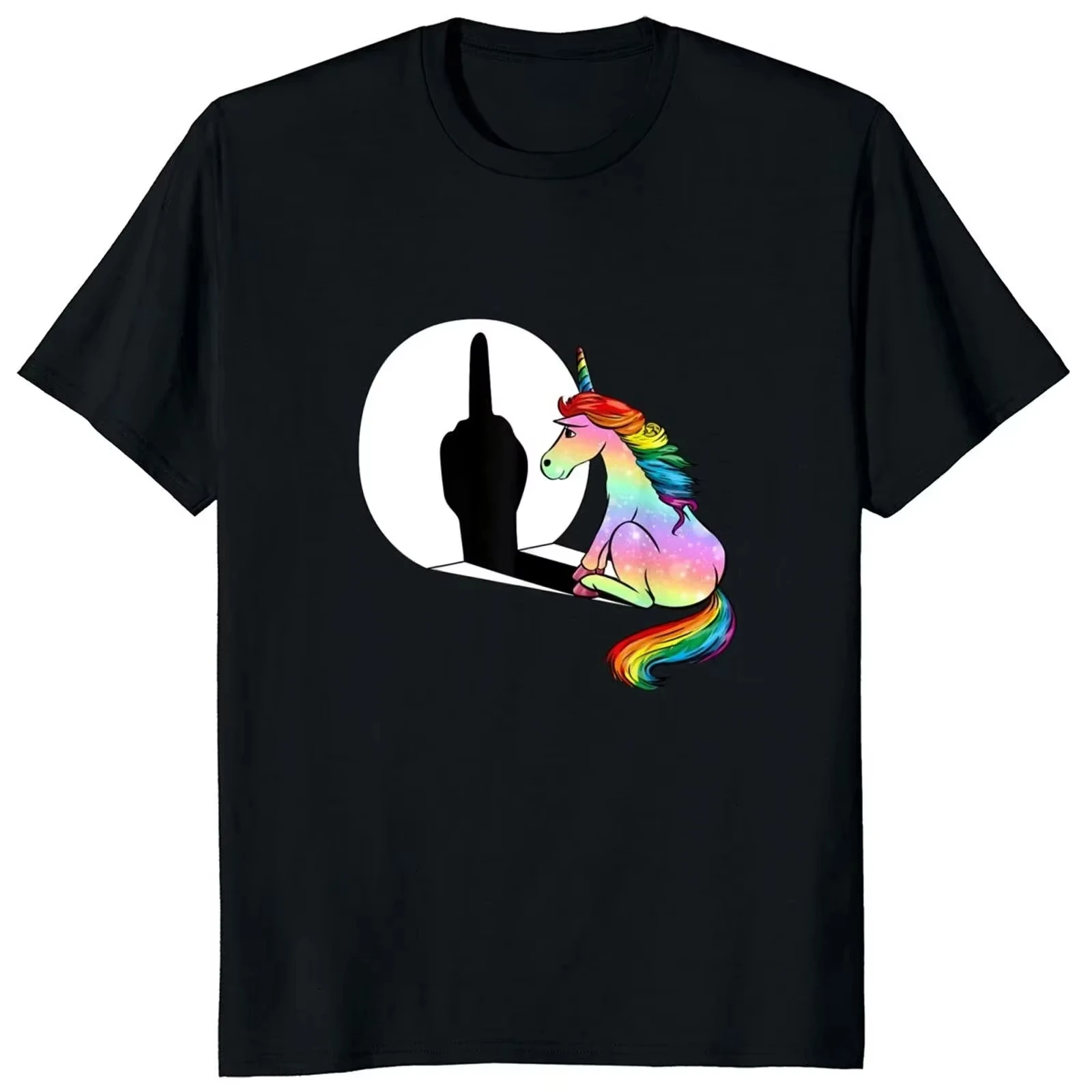 S-5XL Unicorn Middle Finger T Shirt Women Mens T-Shirt Streetwear Tshirts Anime Clothes Four Seasons
