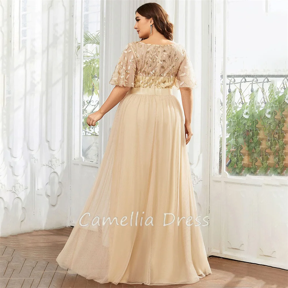 Elegante A Linha Vestidos De Noite, Scoop Neck Prom Dresses, Sexy Sequin Vestidos Formais, Plus Size