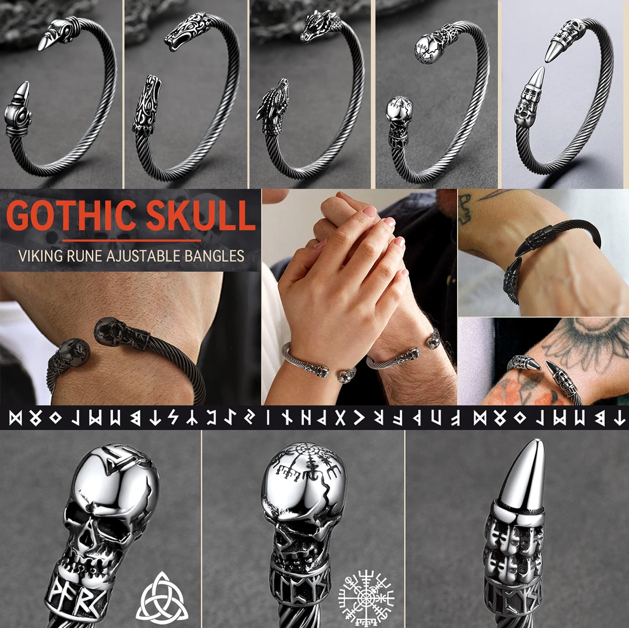 U7 Stainless Steel Twisted Cable Open Bangle Cuff for Men