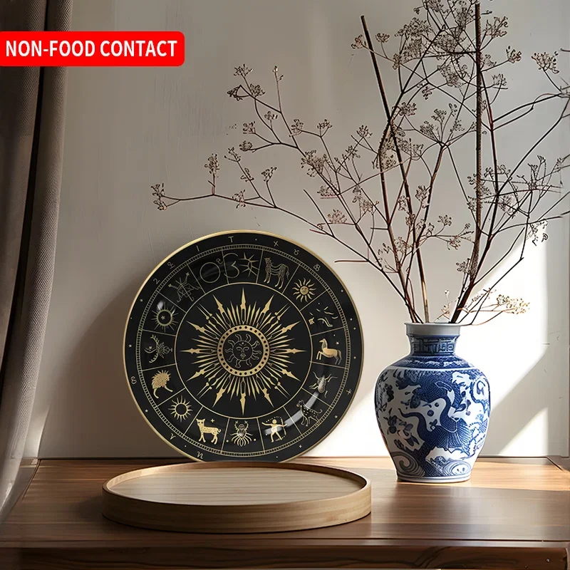 1pc Non-Food Contact 12 Zodiac Signs Golden Starry Ceramic Wall Decor Plate - Art Deco Round Home Decor for Living Room,