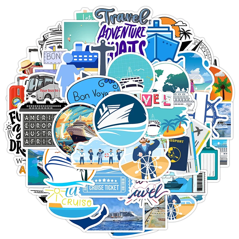 50PCS Waterproof Cruise Travel Stickers Vinyl Decals for Water Bottle Luggage Laptop Nautical Vacation Decor
