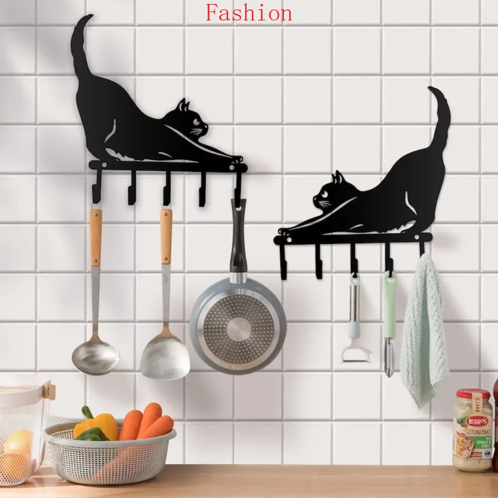 

Cute Black Cat Key Holder Wall Key Hooks Coat Rack Wall Mount Metal Home Decors Bedroom Cat Lover Gifts Women Funny Cat wall de