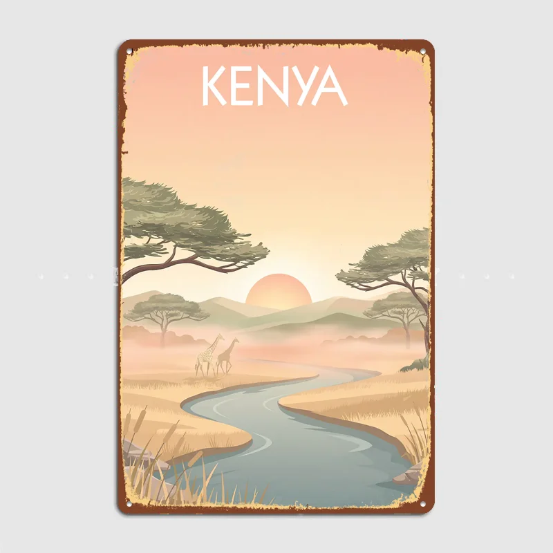 Kenya Sunrise Travel Poster Metal Posters Living Sign Indoor Outdoor Room Decoration Home Bar Decor Wall Decor