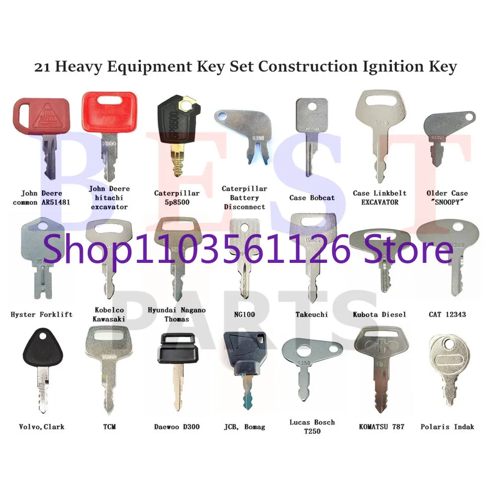 

21 Keys Heavy Equipment Construction Key set For CAT KOBELCO KUBOTA Hitachi KOMATSU For JOHN DEERE Case-Bobcat JCB mustang