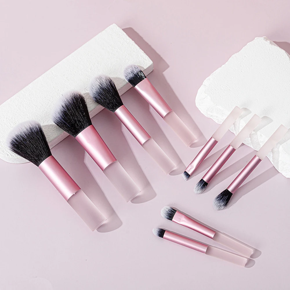 9pcs Makeup Set Brush Portable Short Handle Professional Makeup Brush Makeup Tool For Foundation Make-Up And Powder Blusher Eye