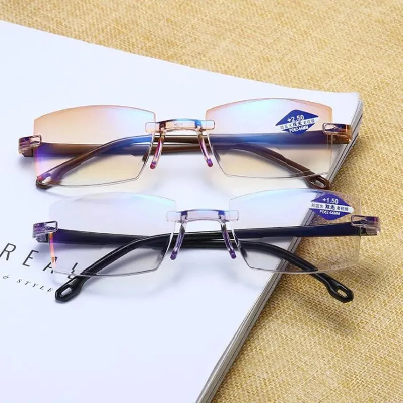 Men Reading Glasses Women Anti Blue Light Blocking Glasses Men Square Frameless Presbyopic Glasses Diopters +1.0 1.5 2 2.5 4.0