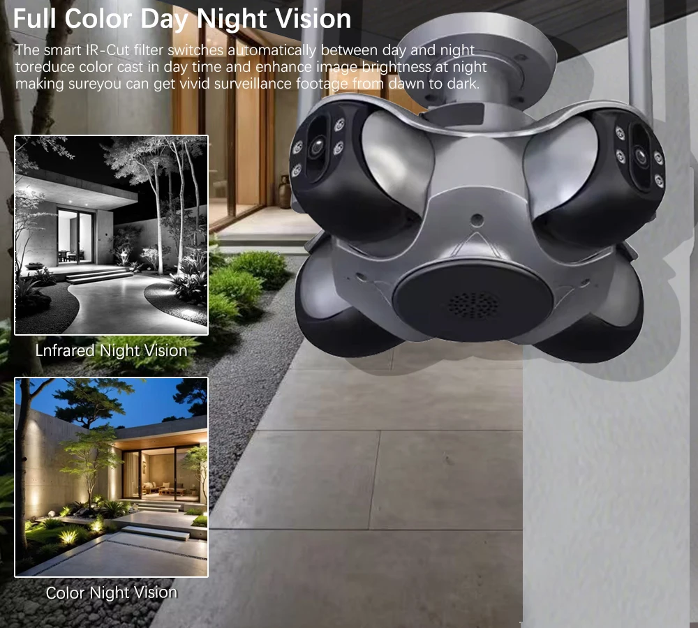 16MP Home Security Outdoor WiFi Camera 4 Lens 4 Screen PTZ CCTV Wireless Surveillance Security Protection  Cam