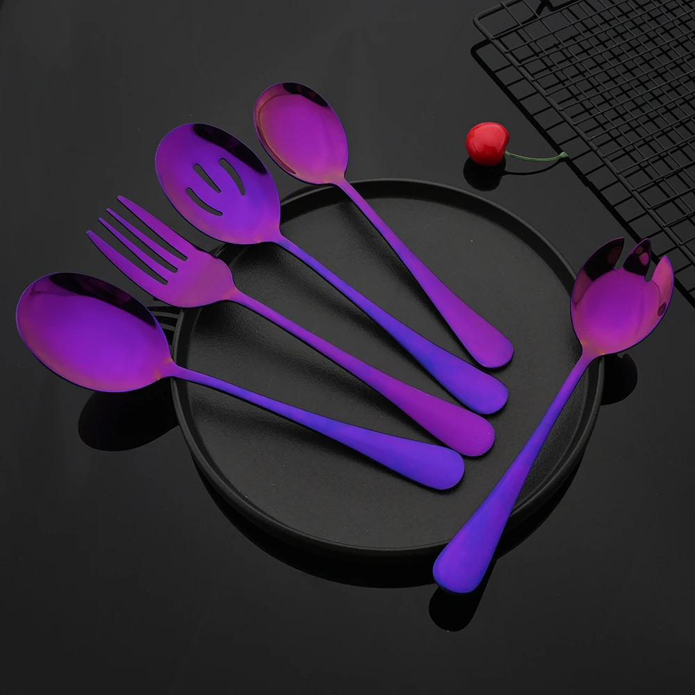 Purple Stainless Steel Dinnerware Set Soup Spoon Colander Spoon Service Spoon Salad Fork Cake Spatula Set Baking Accessories