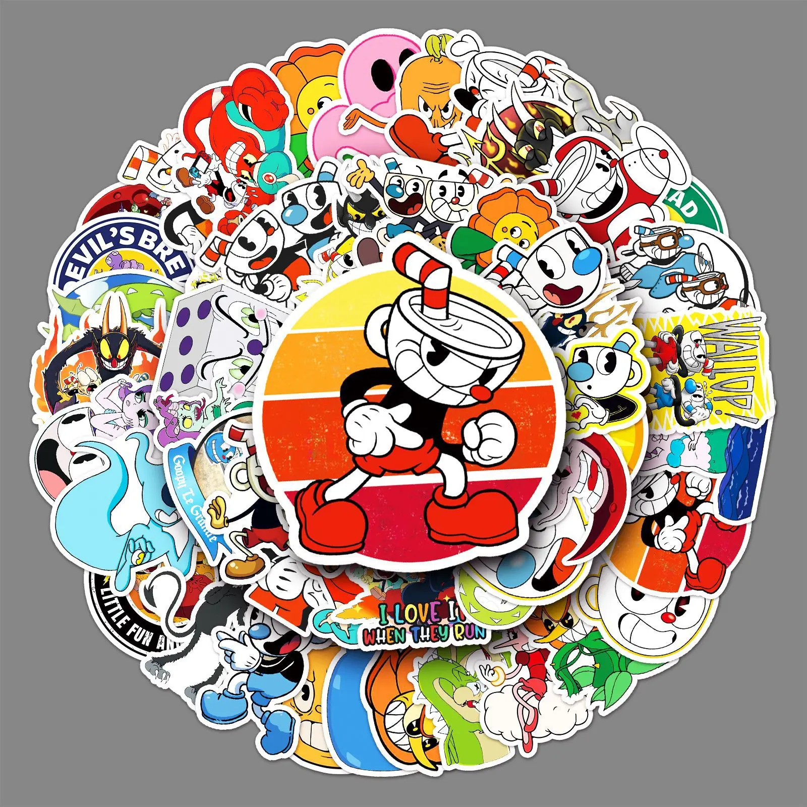 50Pcs Retro Cuphead Series Graffiti Stickers Suitable for Laptop Helmets Desktop Decoration DIY Stickers Toys Wholesale