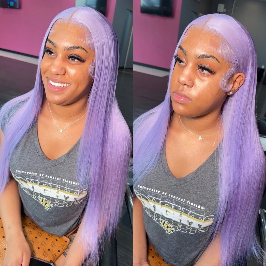 

Прямые парики из натуральных волос лавандово-фиолетового цвета для женщин, 13x6, с прозрачной кружевной передней частью, предварительно прорезанные, фиолетовые парики из натуральных волос