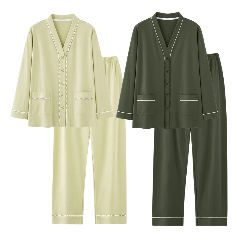 

Осенняя одежда для сна для пар, кимоно с v-образным вырезом, кардиган, пижамный комплект, пижамный костюм с длинными рукавами для влюбленных, мужские и женские хлопковые пижамы Mujer