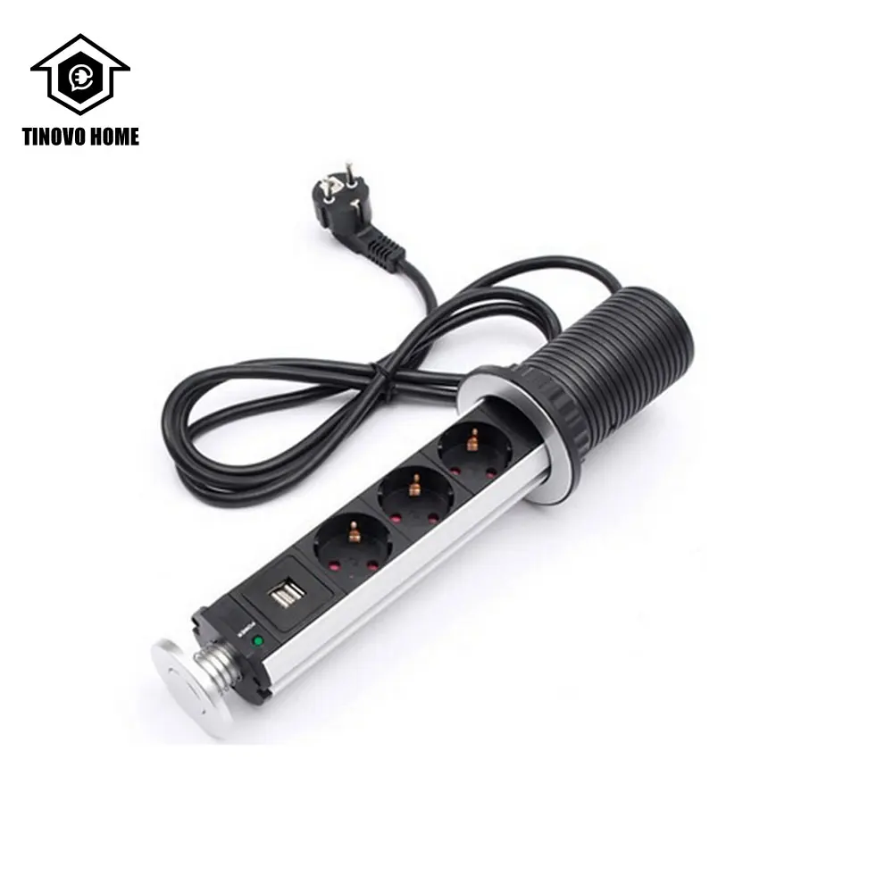 Presa di corrente Pop-Up retrattile 3 spina ue e 2 porte di ricarica USB, presa di corrente Pop-Up da tavolo da lavoro multifunzione.