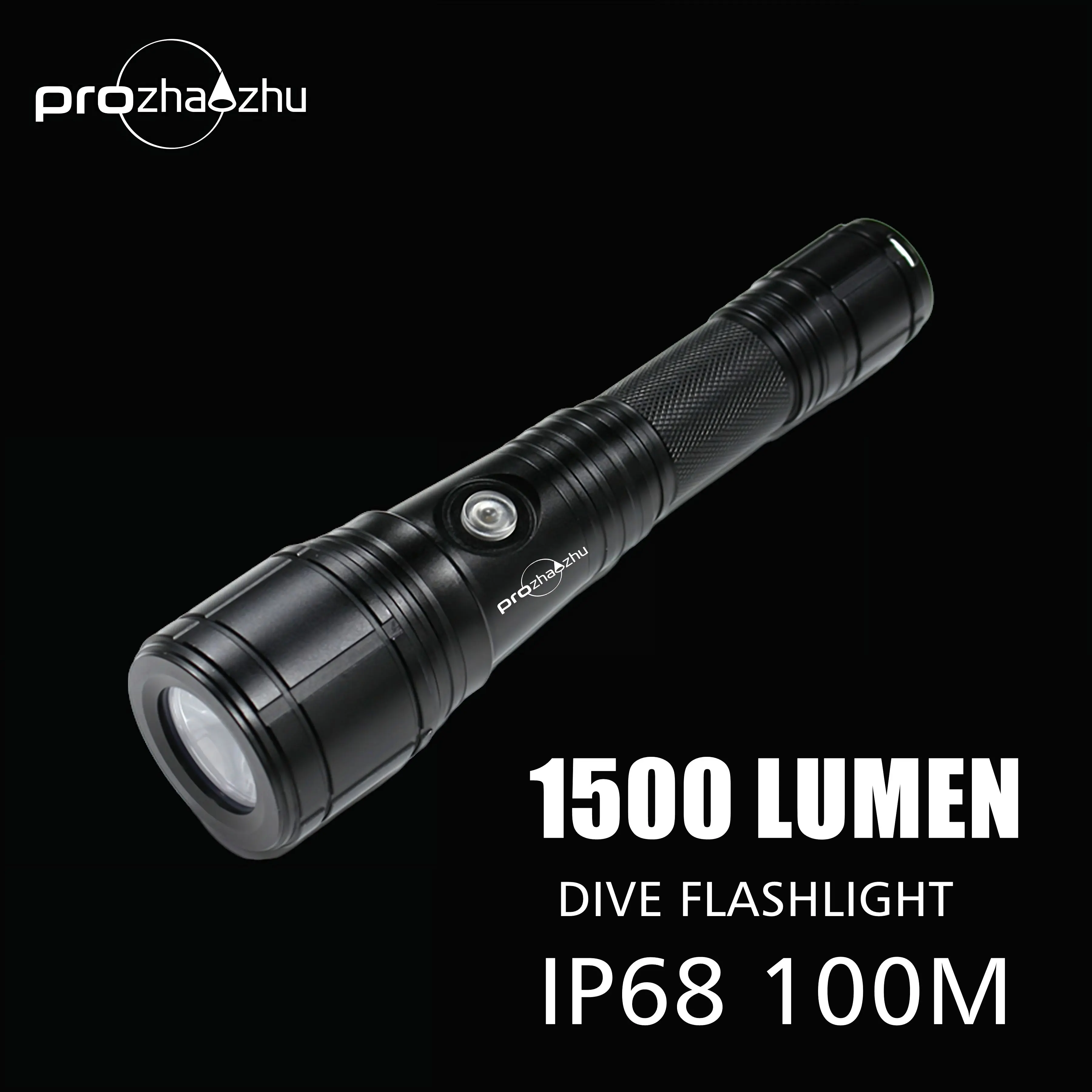 Linterna de buceo LED subacuática de 1500 lúmenes IP68 100M impermeable 18650 luz de buceo con Zoom de enfoque recargable
