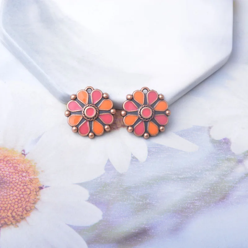 10 Stück Bohemian-Stil Antik-Rote Kleine Blumen-Emaille-Anhänger Metall-Ohrringe Anhänger Zubehör DIY Damenschmuck – Detail 7
