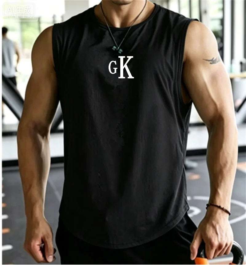 gk 2026 new Men Tank Tops Sleeveless Shirt Polyester Mesh Material Quick Dry Breathable Men Workout Fitness Basketball Top Tee