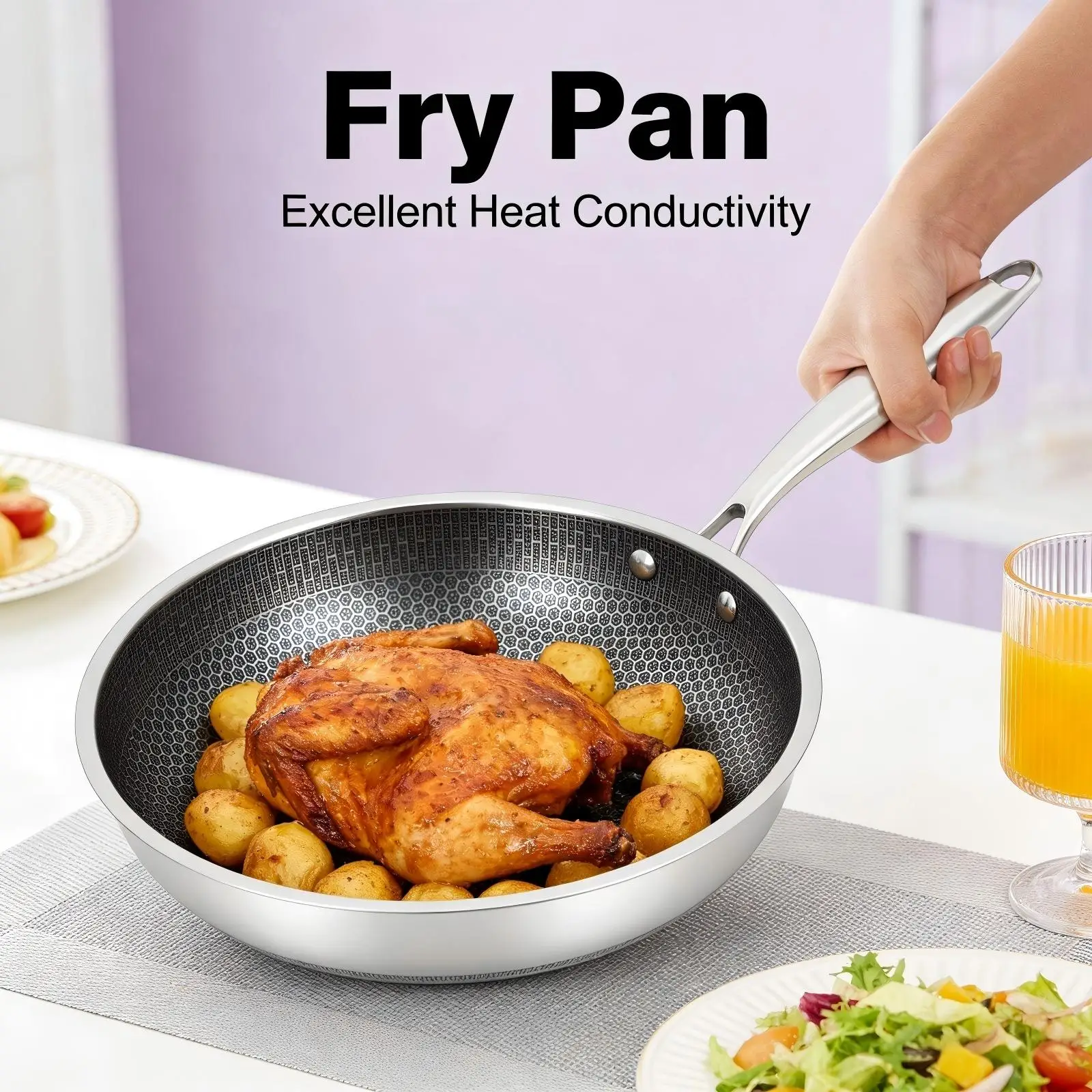 28 cm Wok-Bratpfanne aus 410 Edelstahl mit Wabenstruktur, 28 cm Induktionspfanne, antihaftbeschichtet, kratzfest, für Hotels usw