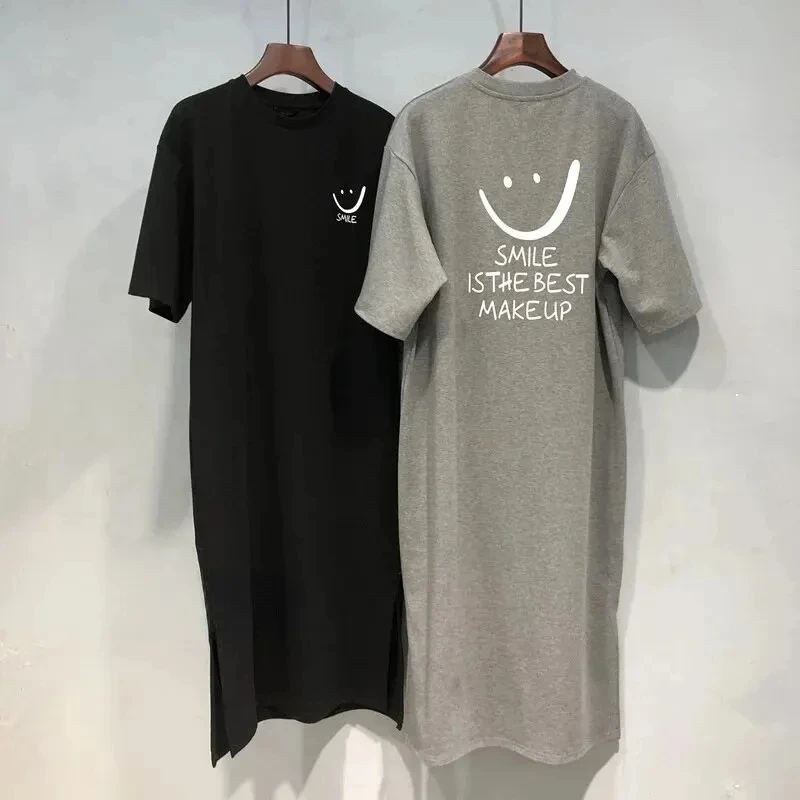 Vestido de verano para mujer, nuevo, camiseta de manga corta, holgado, largo hasta la rodilla