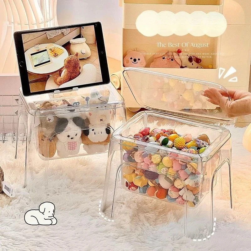 storage stool Thickened PET transparent stool Living room small bench  chair Simple multi-functional plastic stool