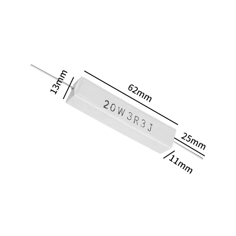 10 szt. Rezystor cementowy 20W 5% Rezystancja mocy 0.1R 1K 2 3 4 5 6.2 7.5 8.2 10 12 15 20 22 24 30 33 43 47 50 51 68 91 100 120 150R — zdjęcie produktu 2