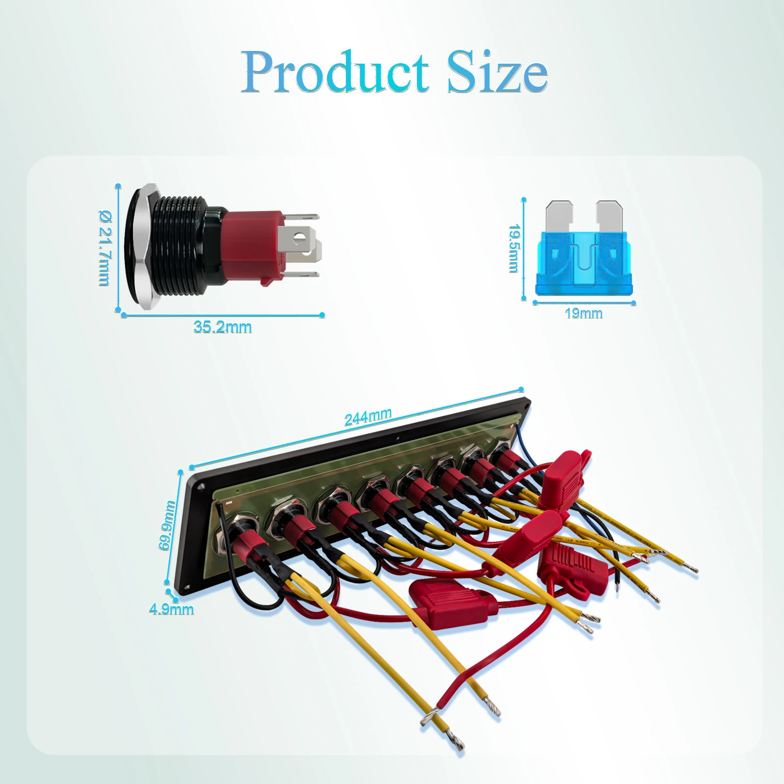 8Gang Boat Acrylic Control Push Panel Waterproof LED Rocker Panel Circuit Breaker Pre-Wired Fuse Box Heavy-Duty ON-OFF Dashboard