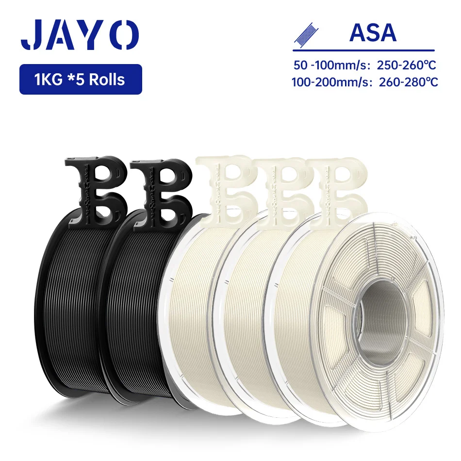 JAYO 3D-filament ASA 1,75 mm 5 rollen hitte- en weerbestendig ASA 3D-printerfilament Perfect voor afdrukken buiten functioneel onderdeel