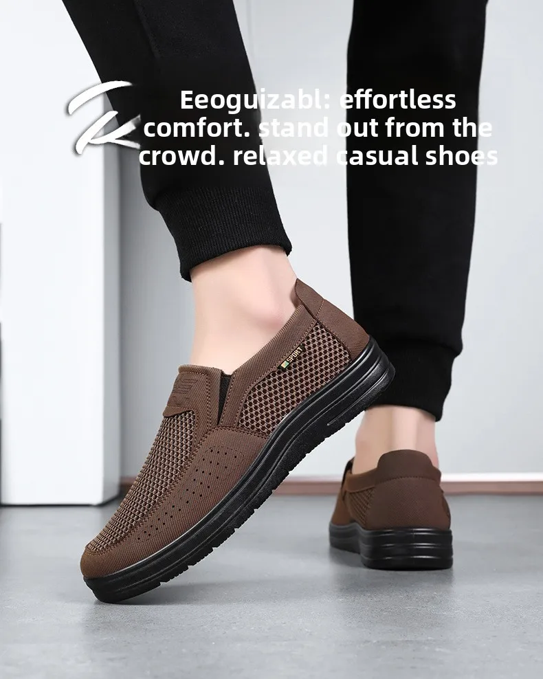 Herren Sommer-Hohlnetz-Slipper, Leichte Mehrschichtige Rutschfeste Sohle, Alltags-Gehschuhe für Senioren, Casual Flats – Detail 1