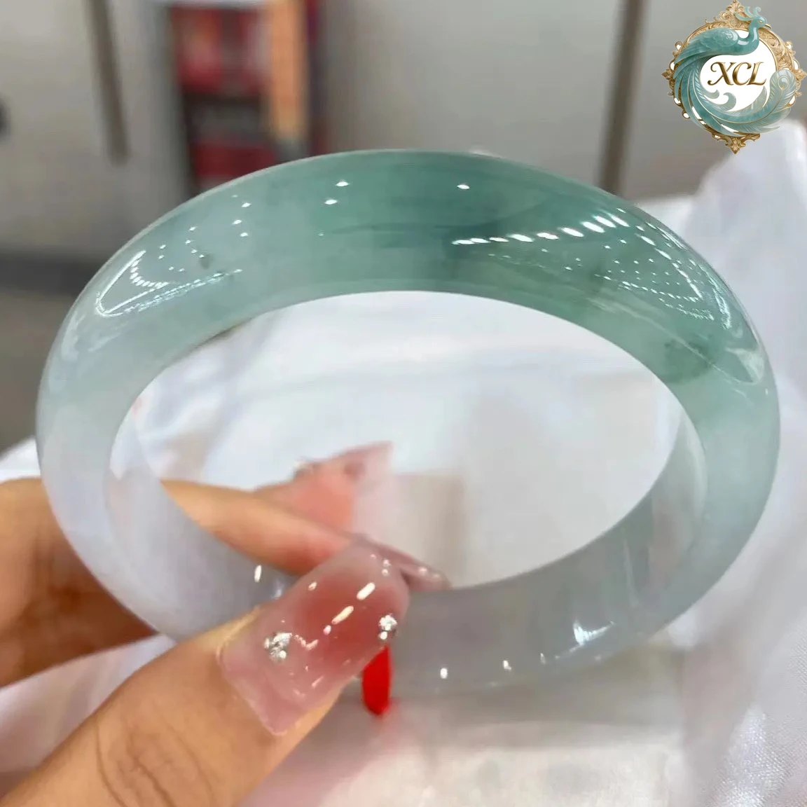 

Premium Myanmar Jade Bangle | Natural Flower Blue Jade Bracelet with Unique Floral Patterns