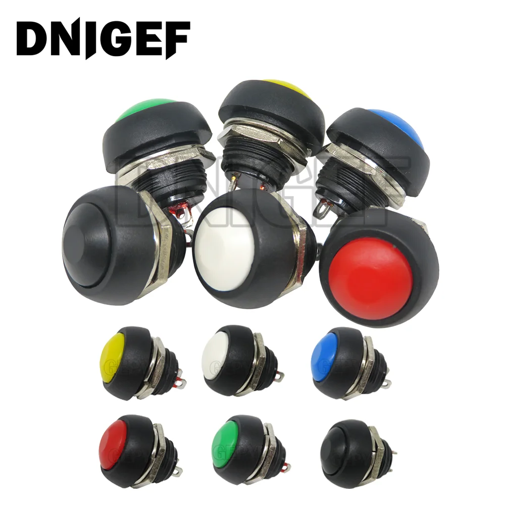 6PCS Mini 12mm Waterproof Momentary On/off Push Button Round Switch Pbs-33b Kit White Black Red Yellow Blue Green dnigef