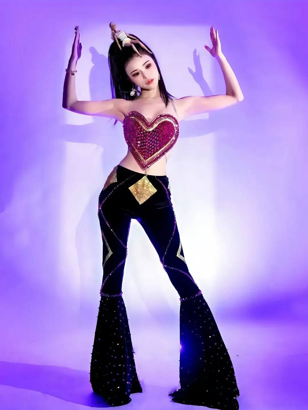 2025 جديد عصري موضة مثير المرأة بلوزات وBellbottom 2 قطعة مجموعة ملهى عيد ميلاد احتفال حفلة ملابس الفتيات الساخنة A804