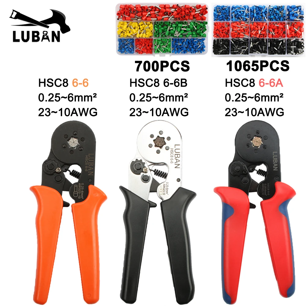 HSC8 6-6B HSC8 6-6A HSC8 6-6 미니 타입 자체 조정 가능한 압착 플라이어 0.25-6mm2 단자 압착 도구 멀티