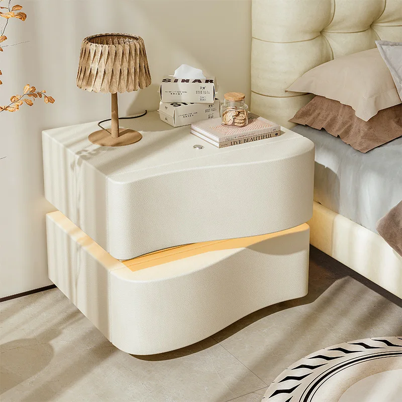 Cream style, all solid wood bedside table, simple and modern, white creativity, light luxury and high-end sense