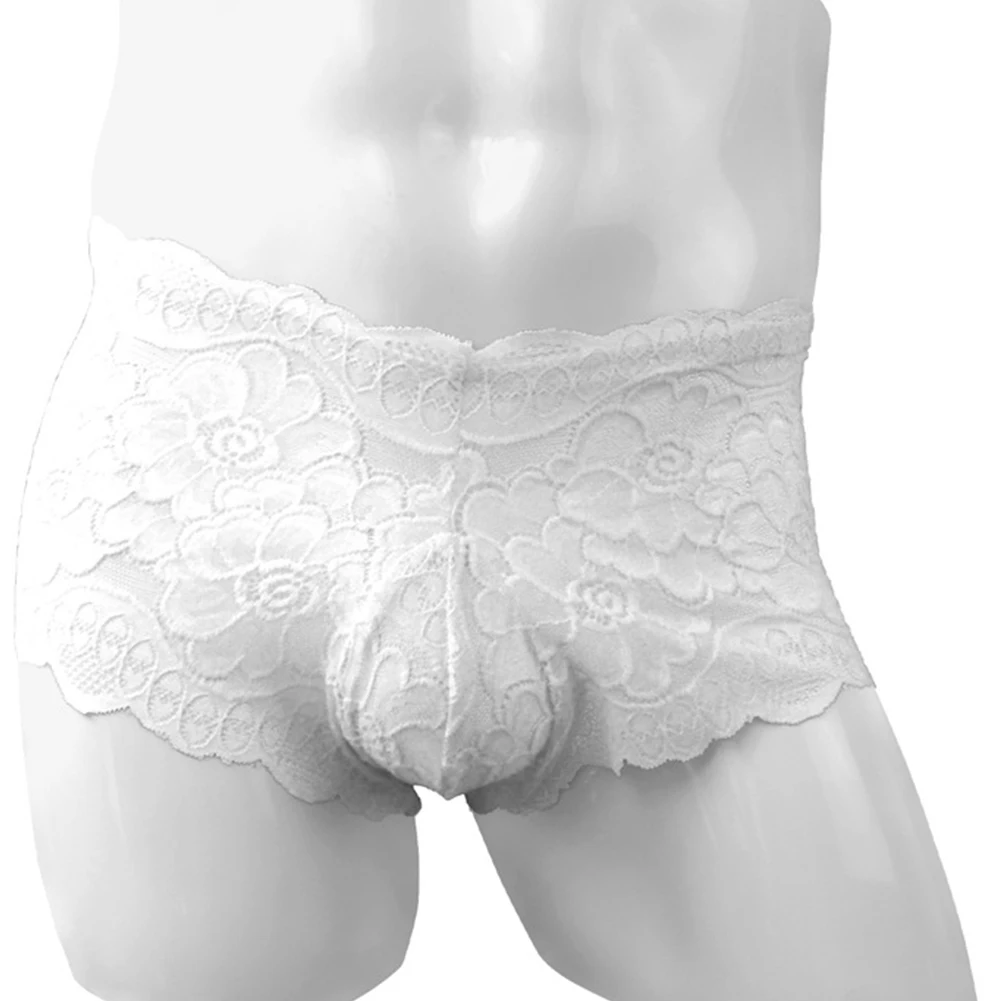 

Men's Lace Panties Seamless Briefs Sissy Pouch Underwear Shorts Trunks Breathable Underpants See Through Lingerie Briefs