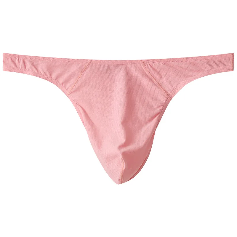 Men's Underwear Sexy Ice Silk Panties Low Waist Thongs G String Summer Quick-Drying Underpants Open Butt Thong Lingerie