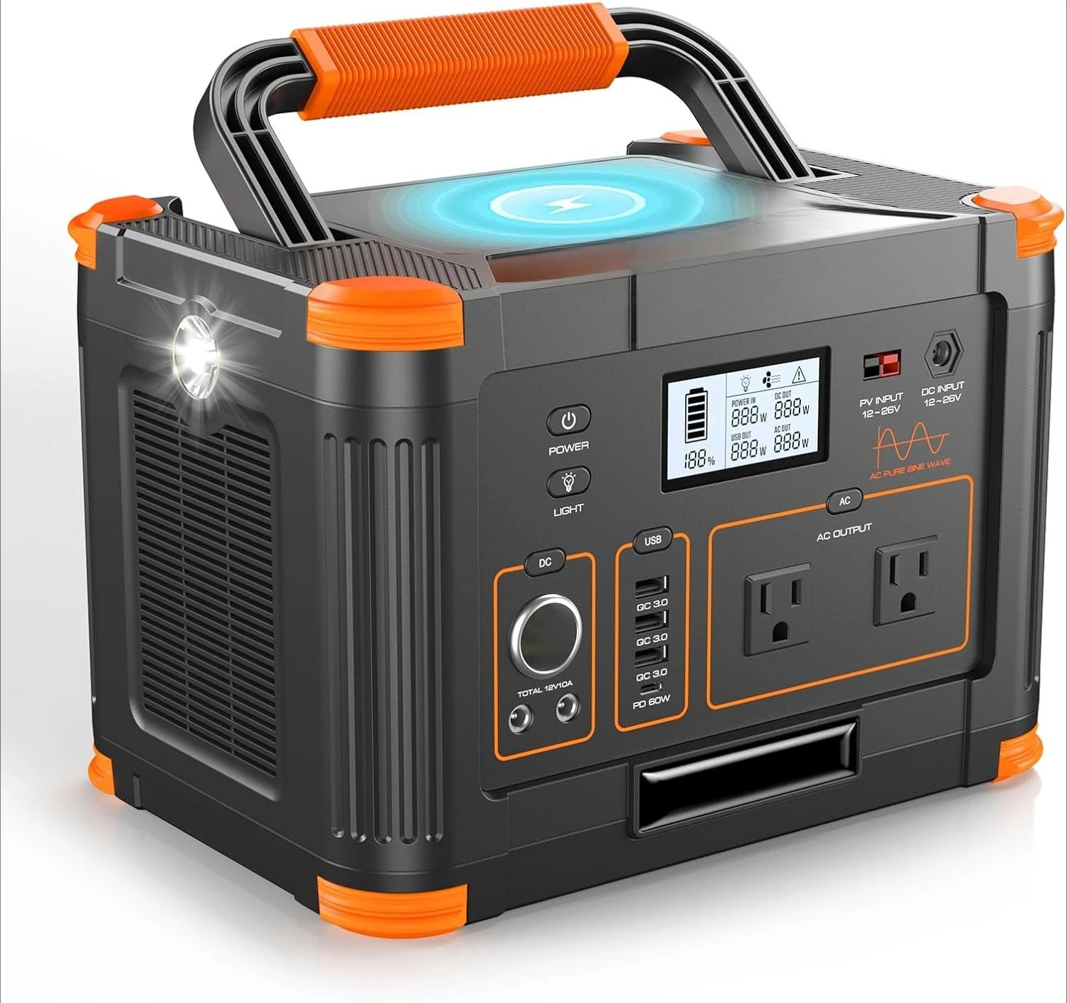 

999Wh Solar Powered Generator with 110V AC Outlet PD 60W Fast Charging Backup Lithium Battery Pack Power Supply for Outdoor Home