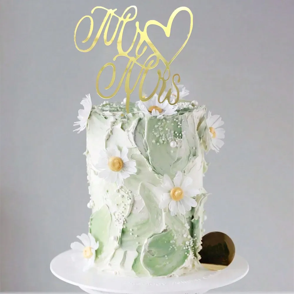 3 stücke Herr & Frau Gold Kuchen Topper Herz Acryl Kuchen Back dekoration Hochzeit Verlobung feier Gefälligkeiten