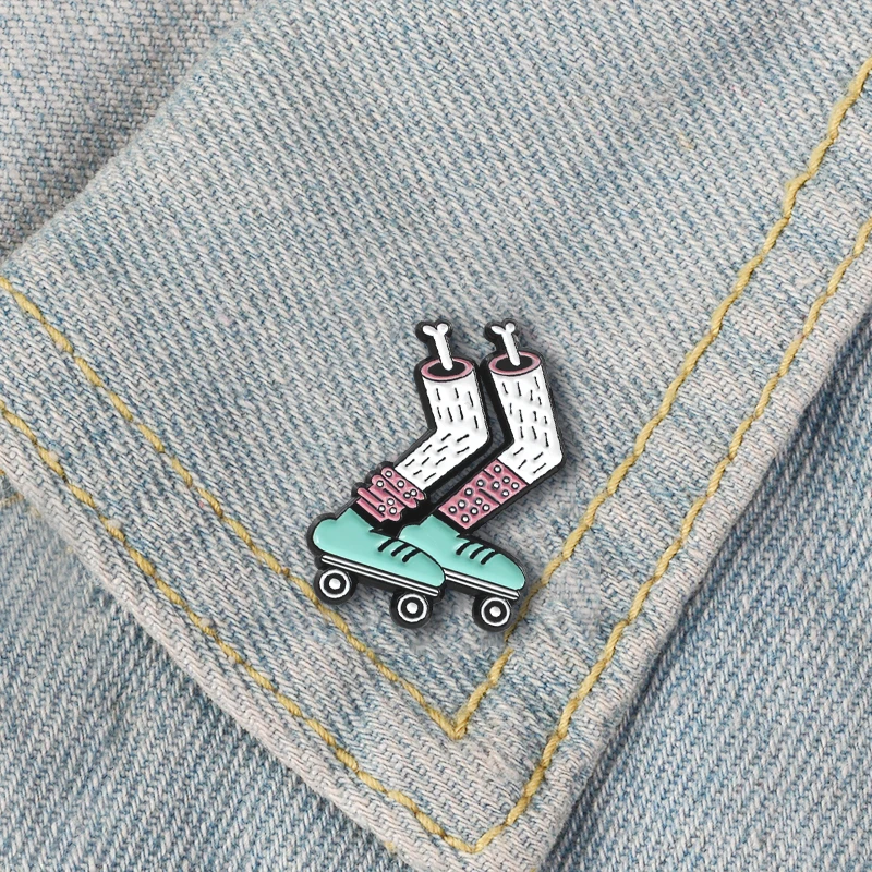 Brooch Leg bone Skeleton Green Skateboard Shoes White Pink Socks Lapel Shirt Badge Fashion Jewelry Gift Blue skates Zombie