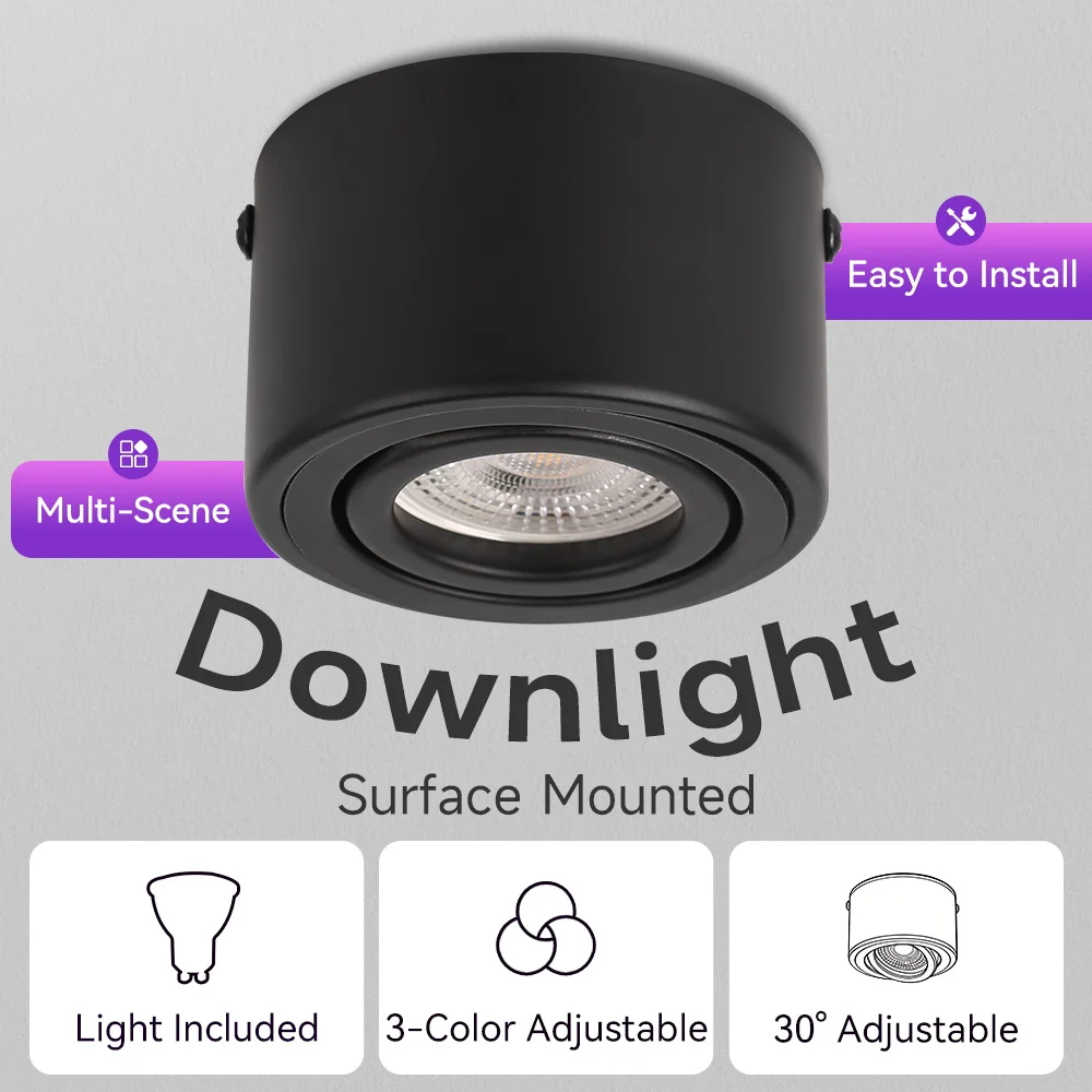 

Surface Mounted Downlight 3 Colour Change Indoor Ceiling Light Adjustable Angle Spotlight 110-220V Home Store Lustre LED Lights