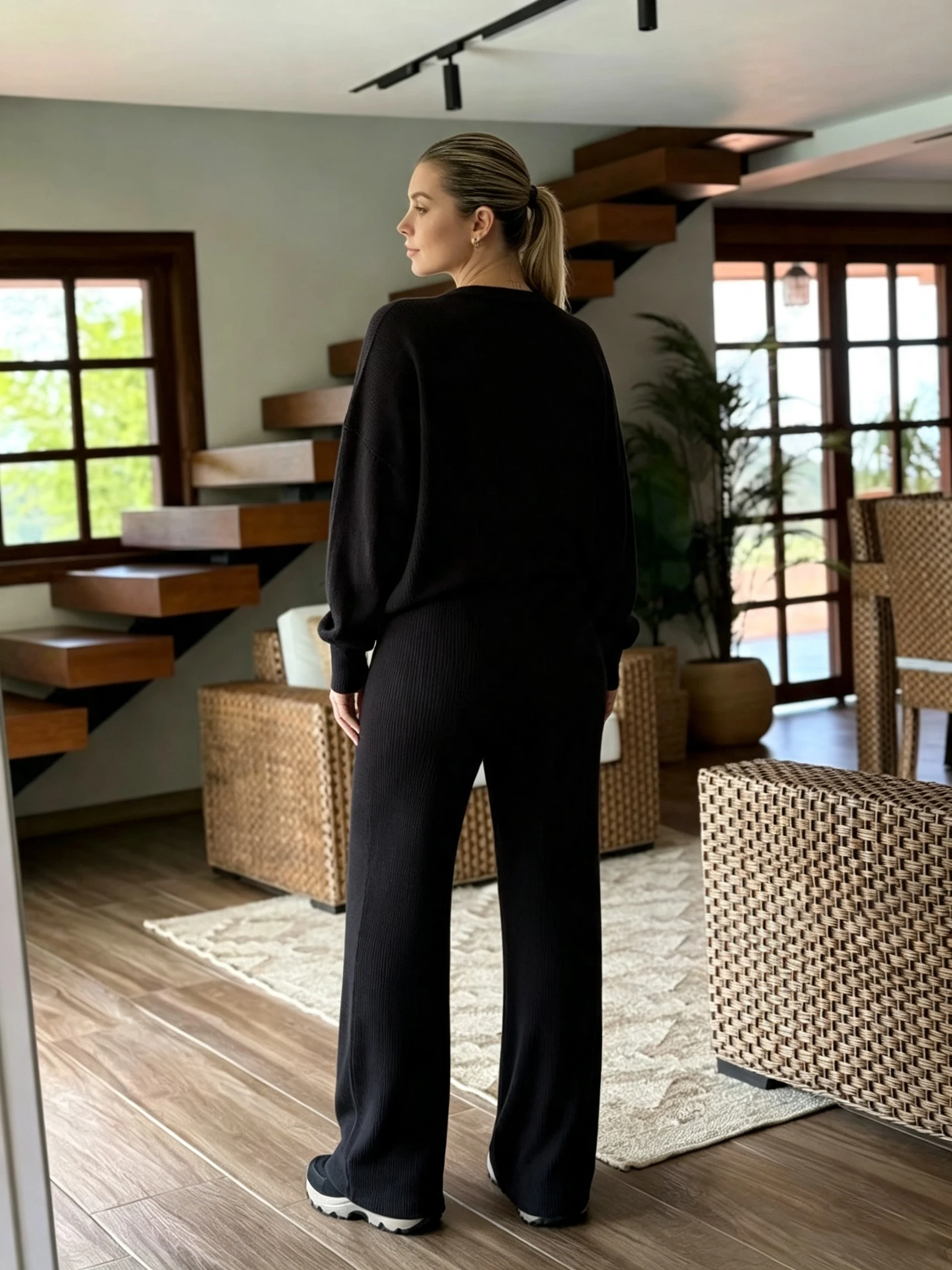 Ladies Elegant Casual Solid Color Pinstripe T-Shirt Set Fashionable Comfortable Women's Clothing