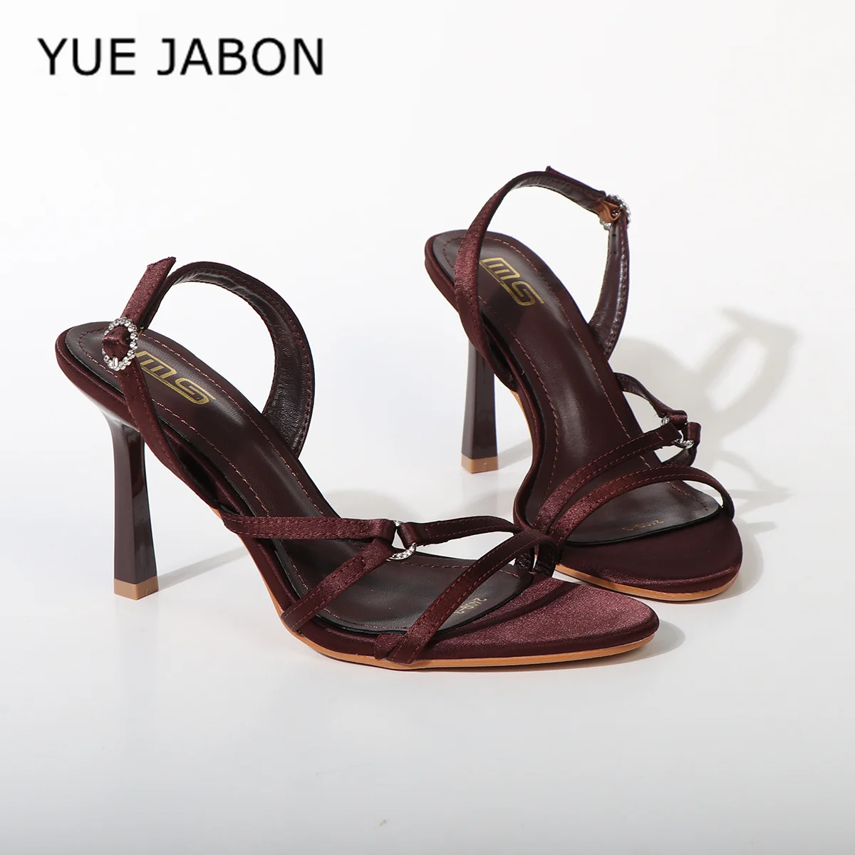 Weinrote, elegante, schmale, burgunderrote Damen-Sandalen mit Knöchelriemen, 8,5 cm hohe Absätze, Party-Damenschuhe, Zapatillas De Mujer