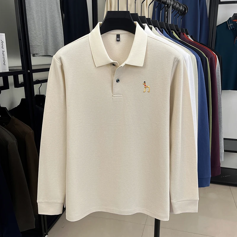 Original Marke Herren Poloshirt 100 Baumwolle Revers Hund Sticken Langarm T-Shirt Herbst Neue Business Casual Hübsche Herrenbekleidung – Detail 13
