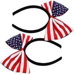 2Pcs Patriotic Hairband Bow Headband American Flag Photo Booth Props Independence Day Festival Party Cosplay Hair Accessories