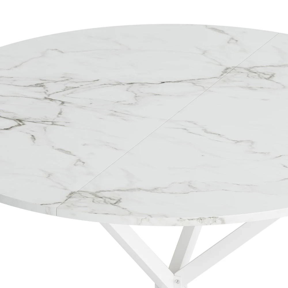 47.24'' Modern Cross Leg Round Dining Table, White Marble Top Occasional Table, Two Piece Removable Top, Matte Finish Iron Legs