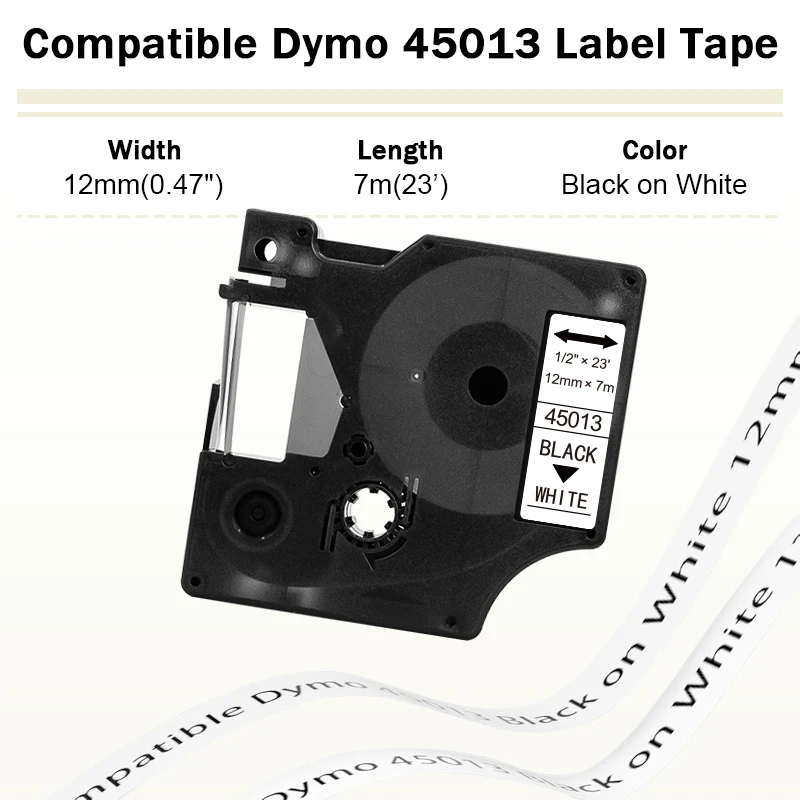 1PCS 12mm Dymo D1 Label Tape Compatible Dymo D1 45013 12mm Label Tape Black on White for Dymo LabelManager 160 280 Label Printer