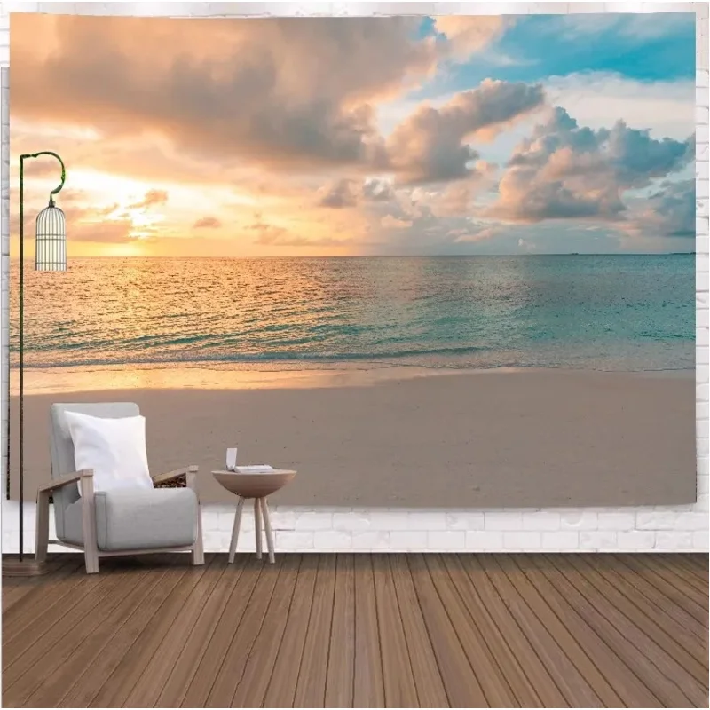 VIKAMA Wandteppich im minimalistischen Stil mit Meeresblick und Landschaftsmotiv, Wanddekoration für Zuhause, Wohnzimmer, Schlafzimmer