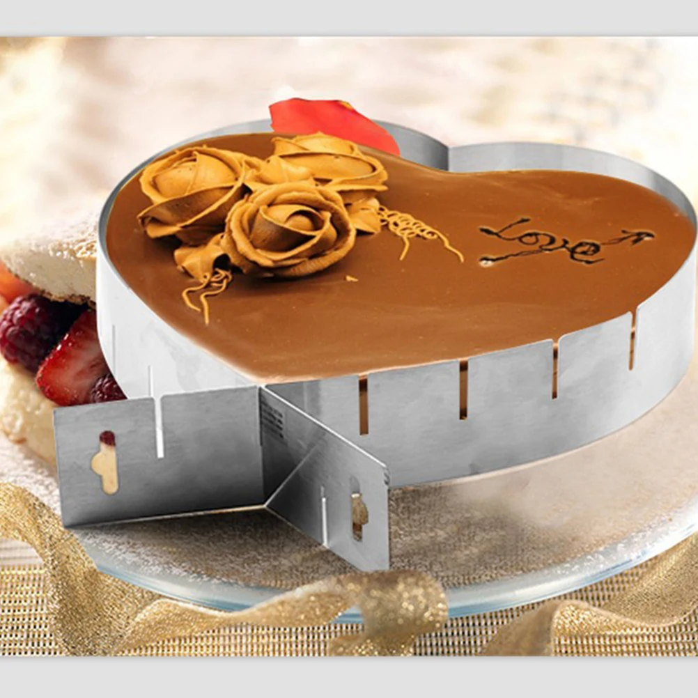 

Adjustable Heart Shaped Cake Mold Stainless Steel Baking Tool Reusable Non Stick Mousse Circle Multi function Lightweight