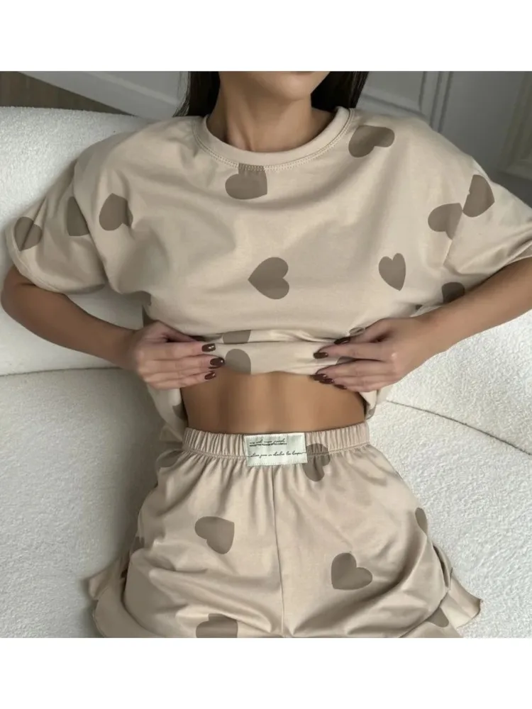 

2025 Casual 2 Pieces Set For Woman Two Piece Outfit New In Matching Sets Fashion Printed Short Sleeves Tops Shorts Homewear Home