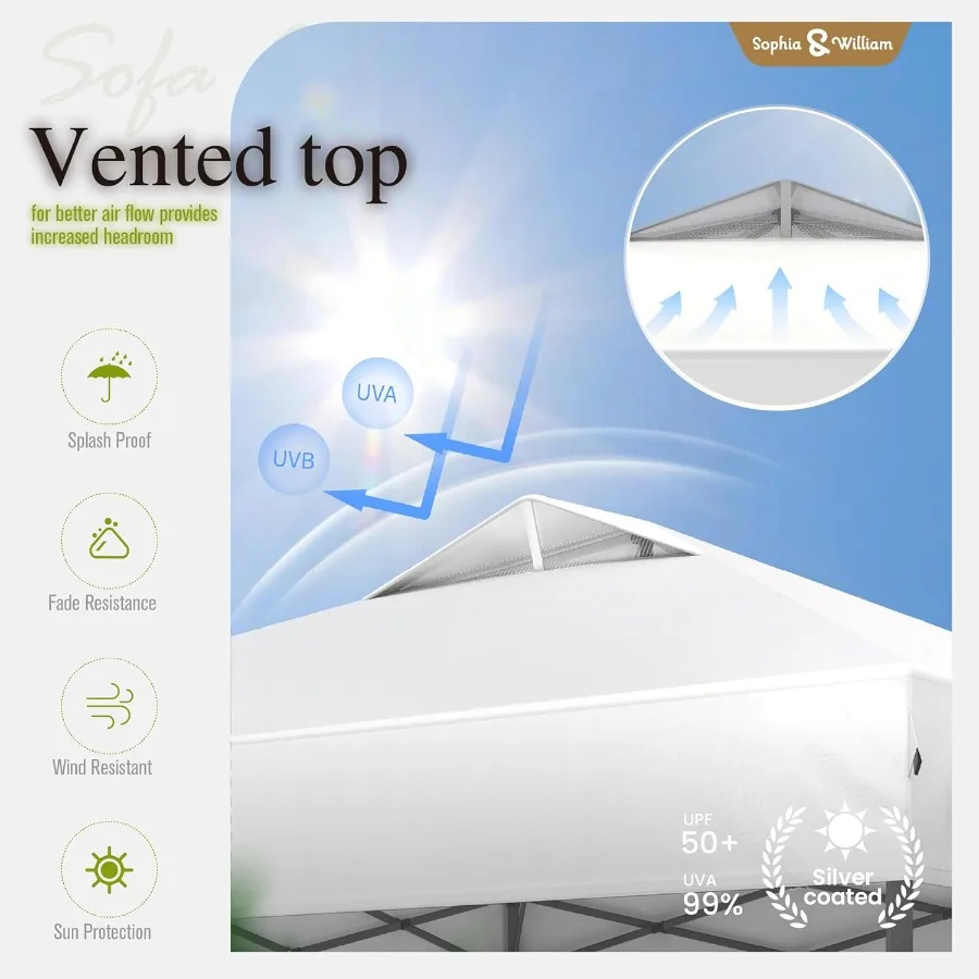 Tienda de campaña con dosel para exteriores, refugio emergente de configuración rápida para una persona de 10x10 pies con patas rectas de alta resistencia, incluye 4 cuerdas tipo sacos de arena