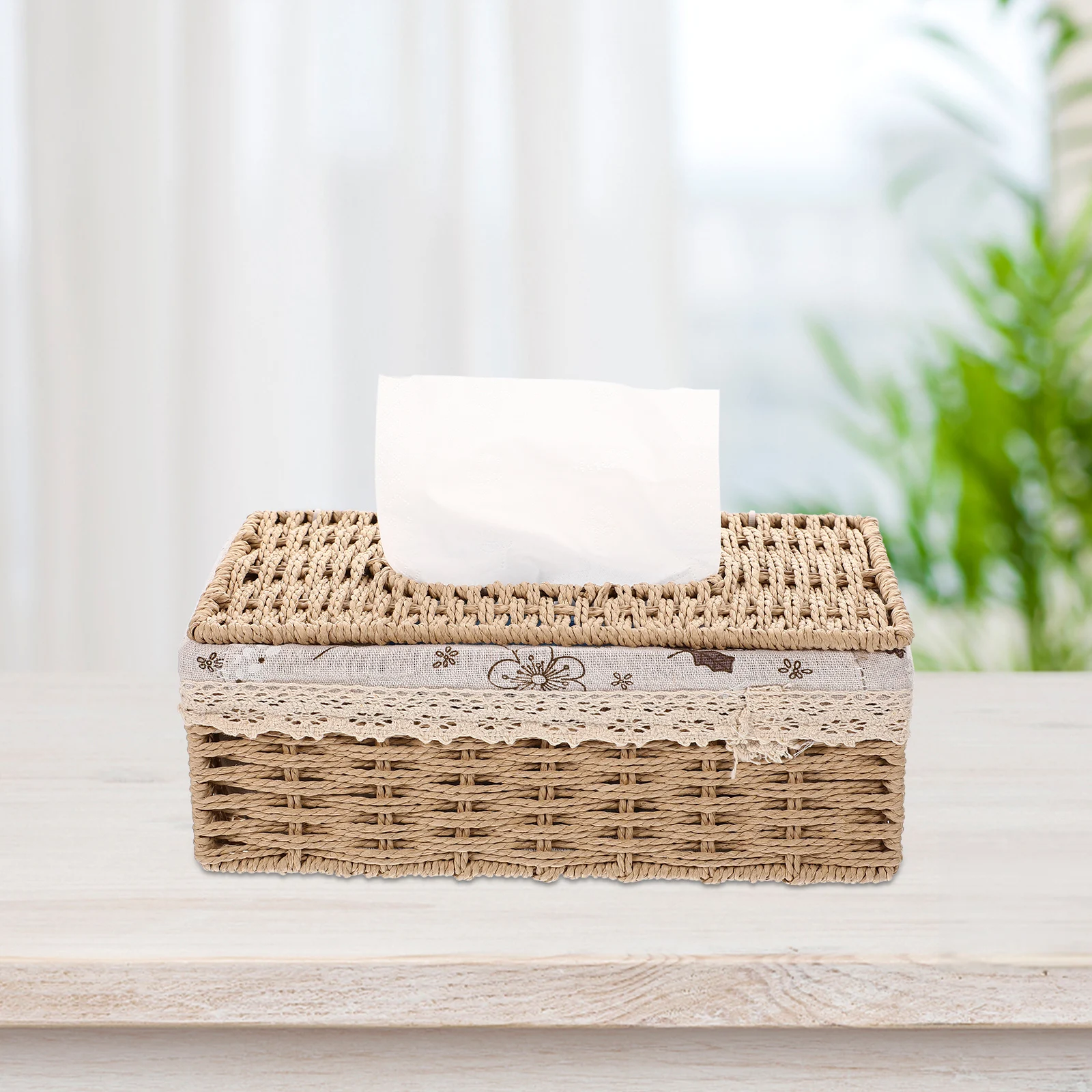 

Sturdy Handwoven Tissue Box Foldable Storage Container Wear-Resistant Desktop Napkin Holder For Home Office Bedroom Decorative